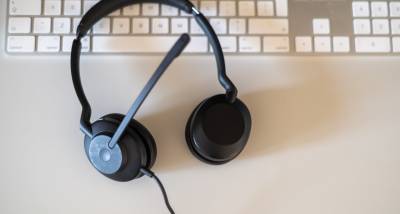 Headset used by German interpreter London for remote interpreting assignments.