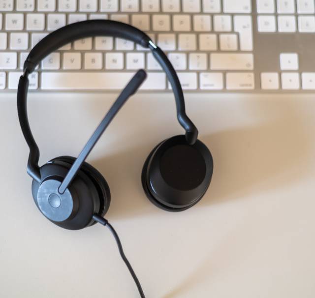 Headset used by German interpreter London for remote interpreting assignments.